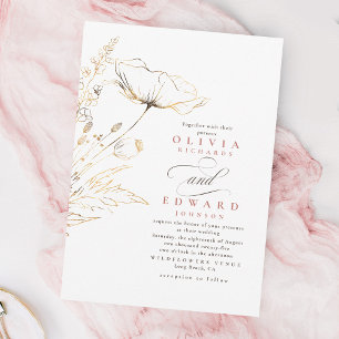 Invitación Flores silvestres de papel de aluminio dorado fals