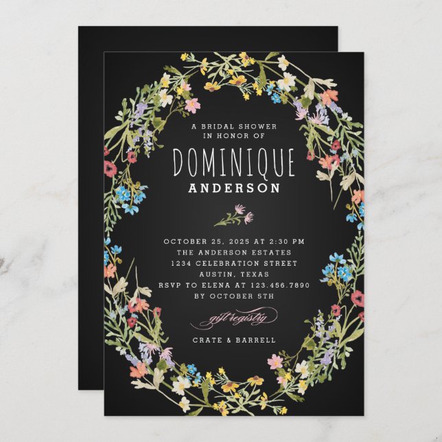 Invitación Flores silvestres de pizarra enmarcan una ducha de (Anverso / Reverso)
