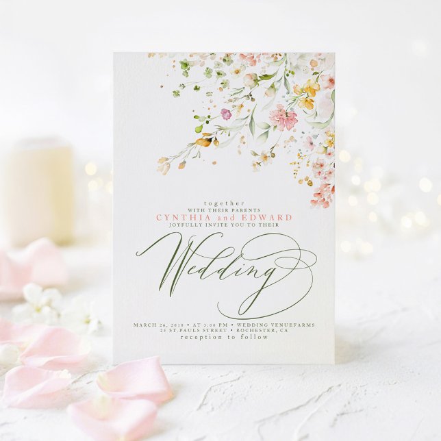 Invitación Flores silvestres de pradera veraniega elegante bo (Soft Wildflowers Wedding Invitations)
