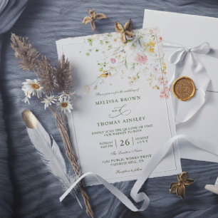 Invitación Flores Silvestres de Prado Boda Código QR Boho Pre