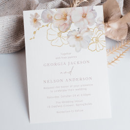 Invitación Flores silvestres de Rubor y oro elegante boda