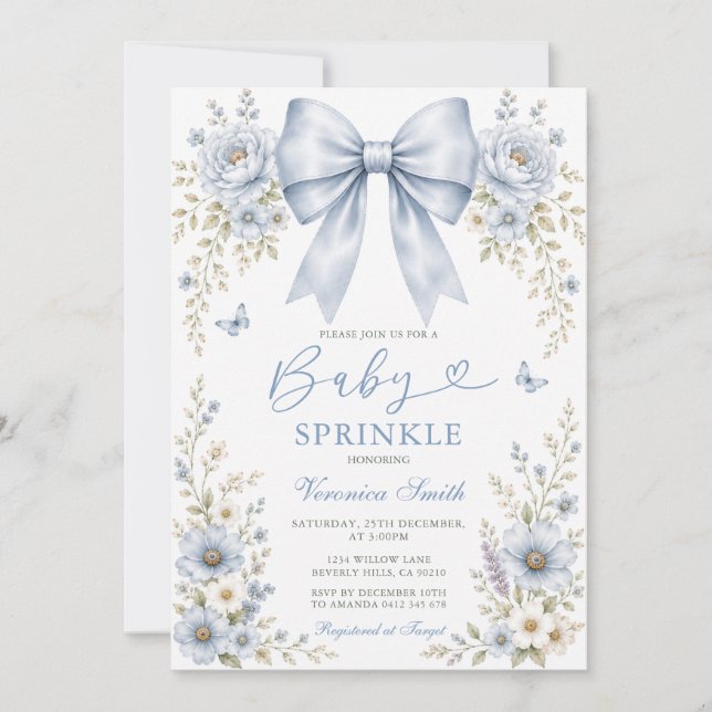 Invitación Flores silvestres de Sprinkle para bebé con lazo a (Anverso)
