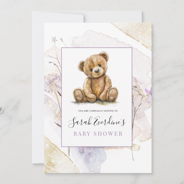 Invitación Flores silvestres de Teddy Bear Spring Baby Shower (Anverso)