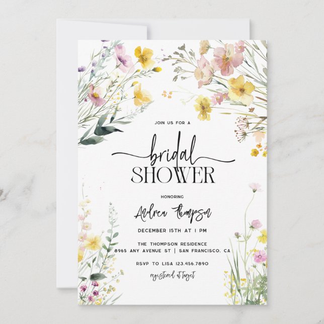 Invitación Flores silvestres de verano |  Elegante ducha de n (Anverso)