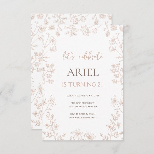 Invitación Flores silvestres dibujando adorables flores en el (Anverso / Reverso)