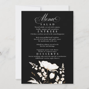 Invitación Flores silvestres doradas Menú Boda blanco y negro