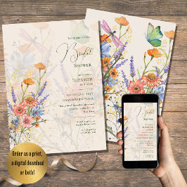 Invitación Flores silvestres Ducha de novia BOHO impreso o di