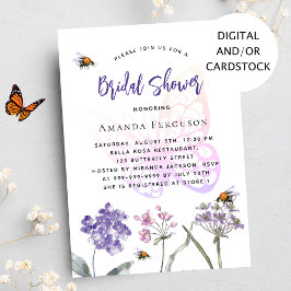 Invitación Flores silvestres, ducha de novia púrpura y rosa