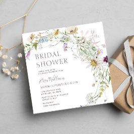 Invitación Flores silvestres ducha de novias con flores rosad