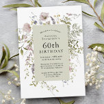 Invitación Flores silvestres Elegante botánico cumpleaños núm<br><div class="desc">Sencilla y elegante, esta encantadora invitación a la fiesta de cumpleaños número 60 tiene un delicado marco de flores silvestres acuáticas que rodea su texto con un fondo verde pastel. Es una elección maravillosa para una celebración especial de cumpleaños de un hito para ella. El estilo de moda boho es...</div>