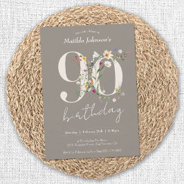 Invitación Flores silvestres Elegante fiesta de cumpleaños 90