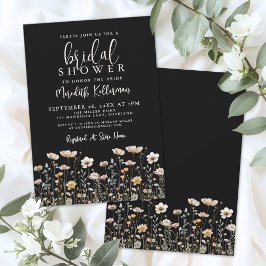 Invitación Flores Silvestres Elegante Lluvia de Novia Negra