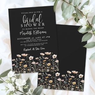 Invitación Flores Silvestres Elegante Lluvia de Novia Negra