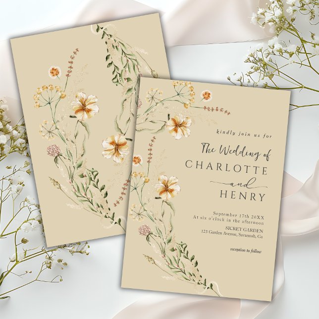 Invitación Flores silvestres elegante simple Boda neutral (Subido por el creador)