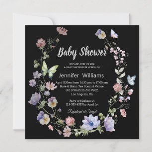 Invitación flores silvestres elegantes chica negro púrpura du