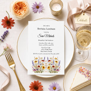 Invitación Flores Silvestres Elegantes Cumpleaños Adulto Flor