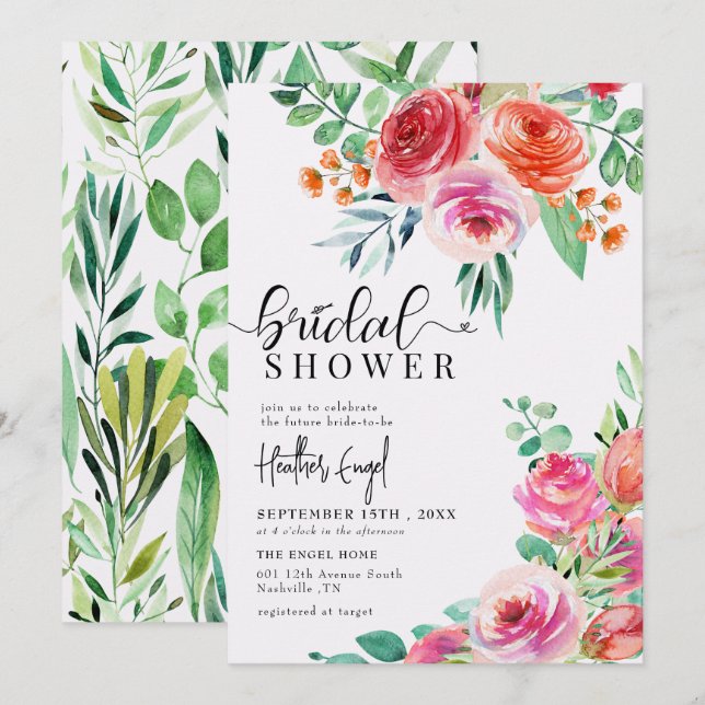 Invitación Flores silvestres elegantes | Ducha de novias de v (Anverso / Reverso)