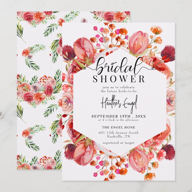 Invitación Flores silvestres elegantes | Ducha de novias de v (Anverso / Reverso)