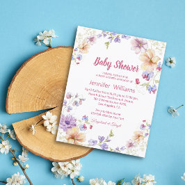 Invitación flores silvestres elegantes escritura rosa chica d