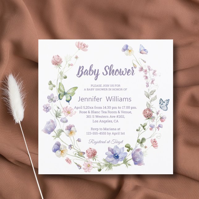 Invitación flores silvestres elegantes moda púrpura chica de  (Subido por el creador)
