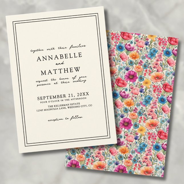 Invitación Flores Silvestres Elegantes y Audaces para Bodas B (Botanical Bold Blooms Elegant Wildflower Wedding Invitation )