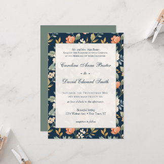 Invitación Flores Silvestres en Azul Marino Oscuro