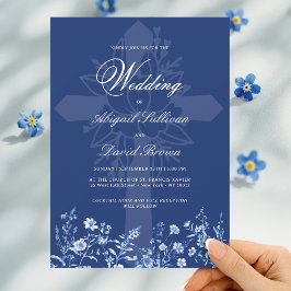 Invitación Flores silvestres en boda religiosa azul francés