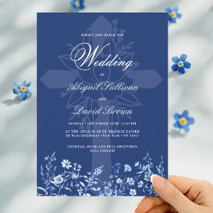 Invitación Flores silvestres en boda religiosa azul francés