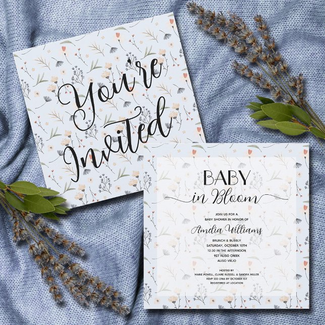 Invitación Flores silvestres en el Baby Shower Blue Boy (Wildflowers on Blue Boy Baby Shower Invitations, INSTANT DOWNLOAD and/or PRINTED)