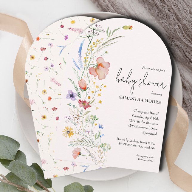 Invitación Flores silvestres en la cima del arco de Baby Show (Wildflowers ivory baby  shower arch-top invitations - INSTANT DOWNLOAD and or PRINTED or both! )