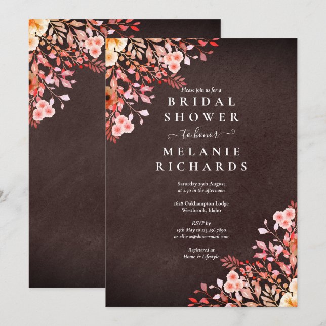 Invitación Flores Silvestres en Pizarra para Despedida de Sol (Anverso / Reverso)