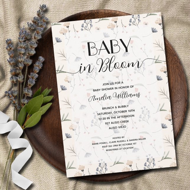 Invitación Flores silvestres en un bebé de marfil en una duch (Baby in Bloom wildflowers on ivory shower invitations - INSTANT DOWNLOAD and/or PRINTED)