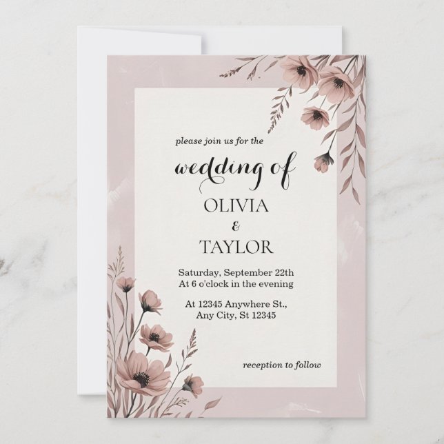 Invitación Flores silvestres en un Rubor desenfadado y Boda D (Anverso)