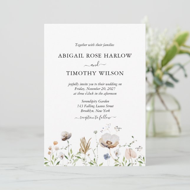 Invitación Flores silvestres encantadoras Elegante Guión I (Anverso de pie)