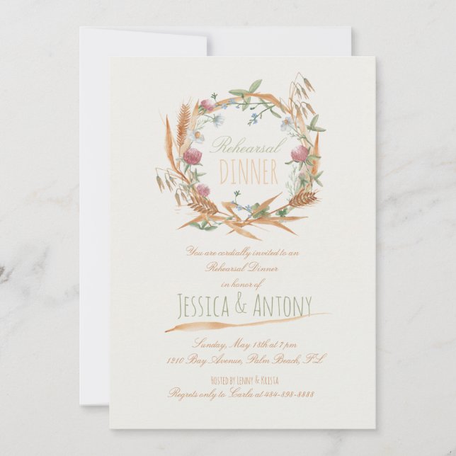 Invitación Flores silvestres ensayaron la cena de otoño rústi (Anverso)