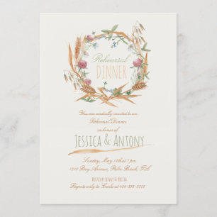 Invitación Flores silvestres ensayaron la cena de otoño rústi