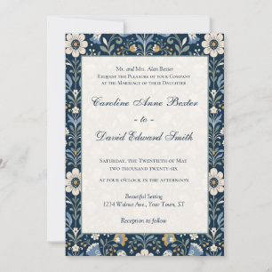 Invitación Flores Silvestres Escandinavas Modernas sobre Azul