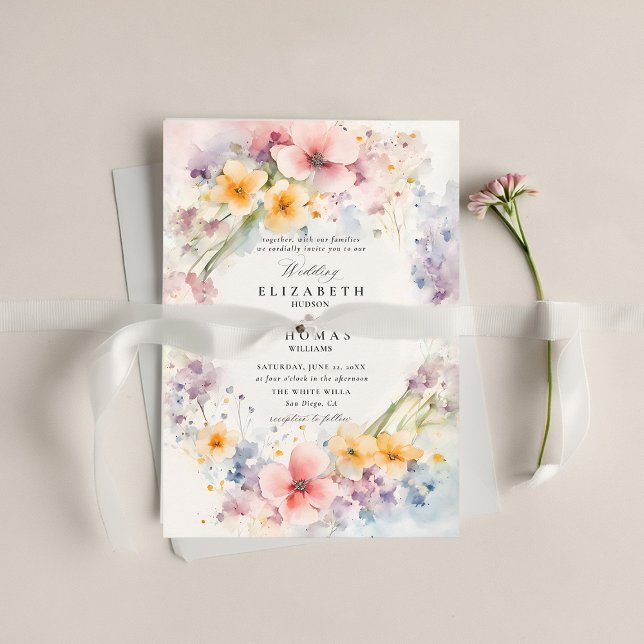 Invitación Flores silvestres Feliz Jardín Elegante Moderno Bo (wildflower wedding theme invitation watercolor happy meadow modern classic elegant spring summer)