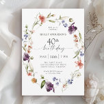 Invitación Flores silvestres Feminine Floral 40.ª Fiesta de c<br><div class="desc">Celebra un 40 cumpleaños con un bonito estilo femenino con esta moderna invitación de cumpleaños floral. Una hermosa acuarela pintada de flores mezcladas con flores silvestres en tonos rosa, violeta, melocotón, azul y blanco con vegetación dispersa hacen que esta invitación resulte pop con estilo. Personalice la plantilla de texto con...</div>