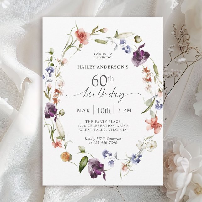 Invitación Flores silvestres Feminine Floral Fiesta de cumple (Available as printed and instant download digital formats.)