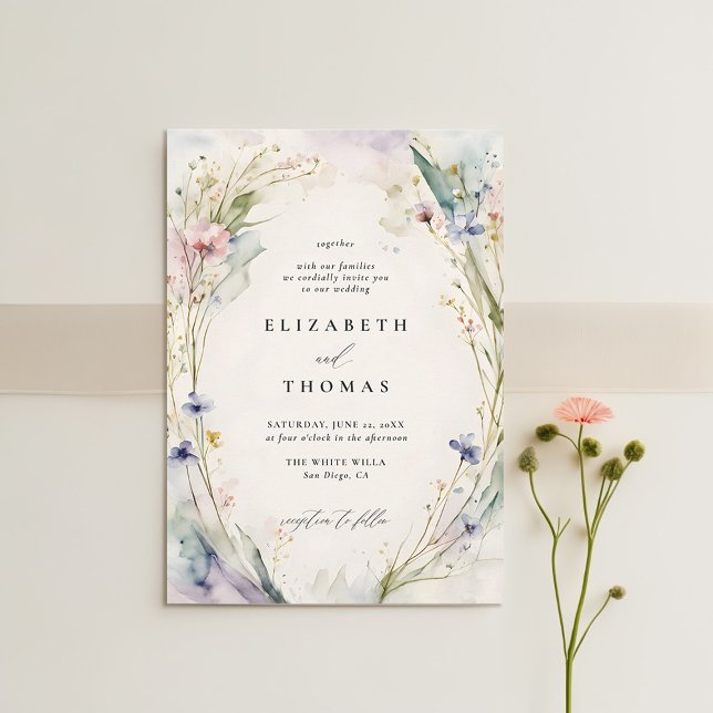 Invitación Flores silvestres Fête Romantic Elegant Ecru Boda (wildflower wedding theme invitation watercolor ecru garden modern classic elegant spring summer)