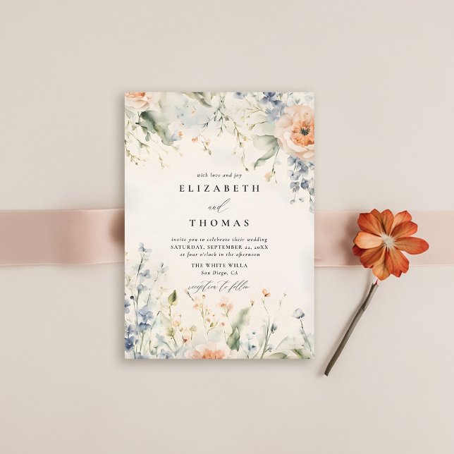 Invitación Flores silvestres Fête Romantic Elegant Fall Weddi (wildflower wedding theme invitation watercolor happy fall garden modern classic elegant formal)