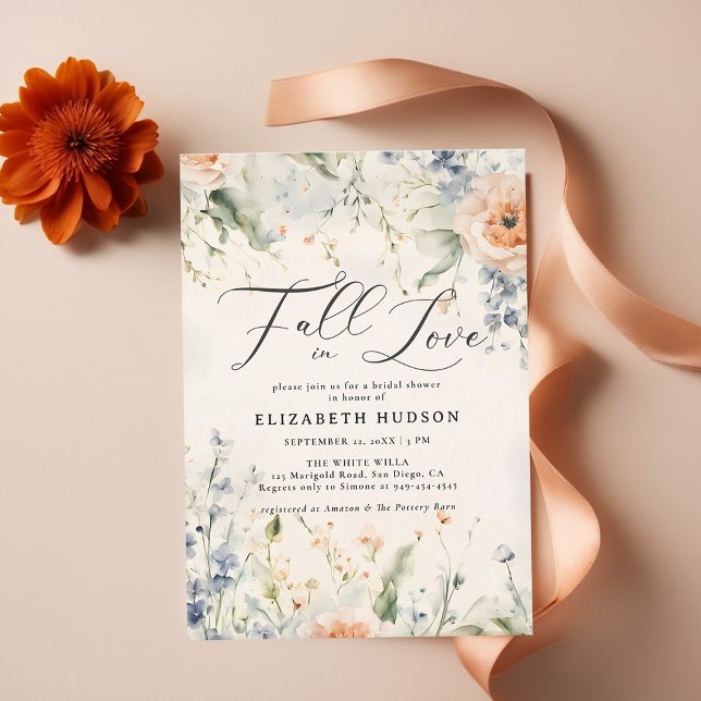 Invitación Flores silvestres Fête Romantic Fall Bridal Shower (fall bridal shower invitations wildflowers garden romantic watercolor elegant casual chic)