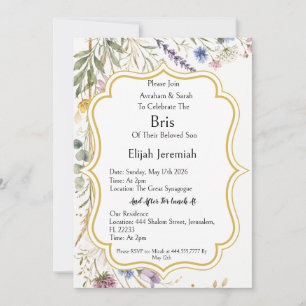 Invitación Flores silvestres Floral Botánico, Brit Milah Judí