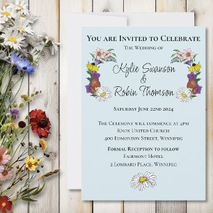 Invitación Flores Silvestres Floral Champiñones Azules Boda