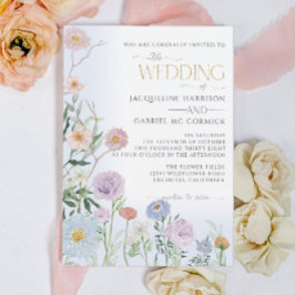 Invitación Flores Silvestres Floral Elegante Acuarela Azul Bo