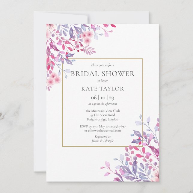 Invitación Flores silvestres Floral Elegante Boda de Oro (Anverso)