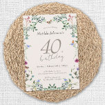 Invitación Flores silvestres Floral Moderno 40 Fiesta de cump<br><div class="desc">Flores silvestres Floral Moderno 40ª Invitación de fiesta de cumpleaños. Celebre la belleza de la vida con nuestro elegante diseño de cumpleaños con fascinantes flores silvestres. Admire el encanto de la naturaleza con delicados elementos florales que le dan un toque de sofisticación a su celebración. Este diseño capta la esencia...</div>