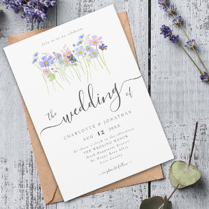 Invitación Flores Silvestres Floral Rosa Azul Boda
