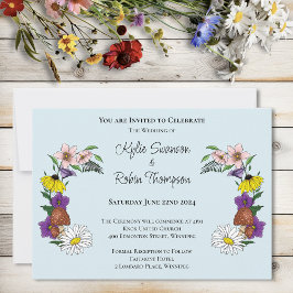 Invitación Flores Silvestres Florales Azules Hongos